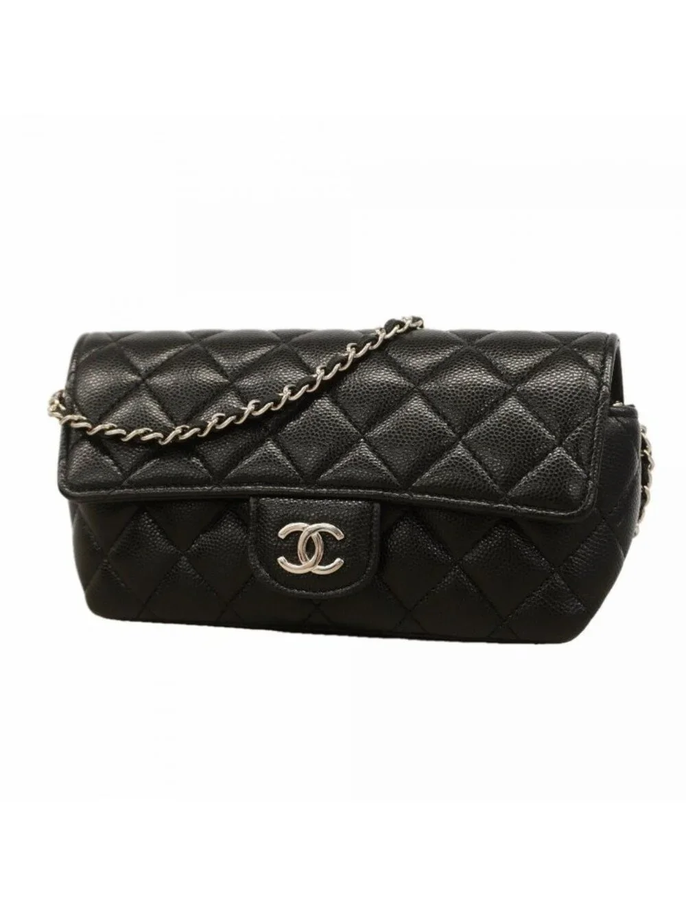 Chanel Eyewear Case Quilted Caviar Leather Black Silver